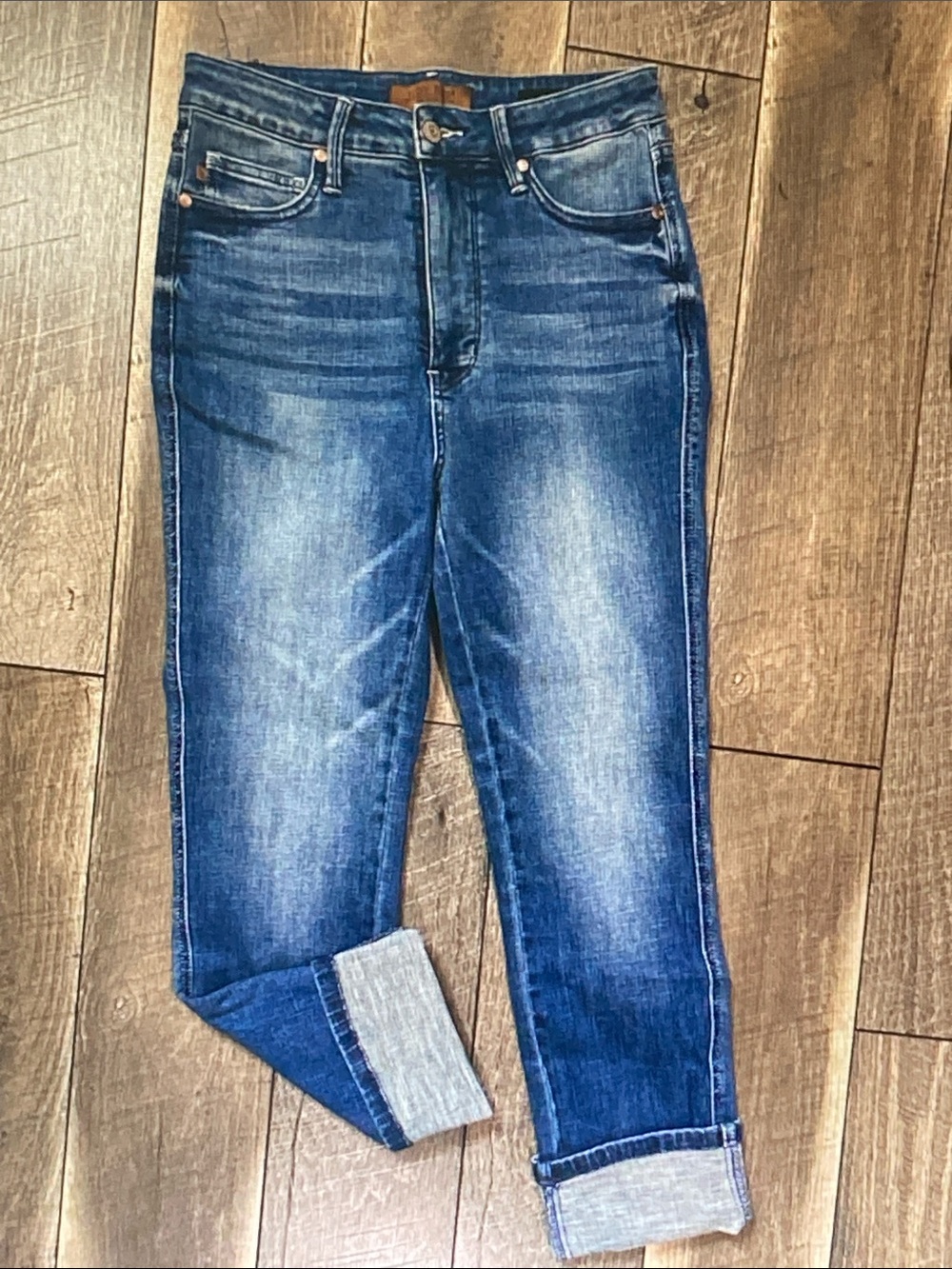 Judy Blue Dark Blue Cuffed Boyfriend Jeans